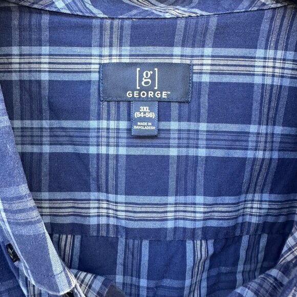 George Blue Plaid Button Down Short Sleeve Mens Shirt Size 3XL - Picture 5 of 10